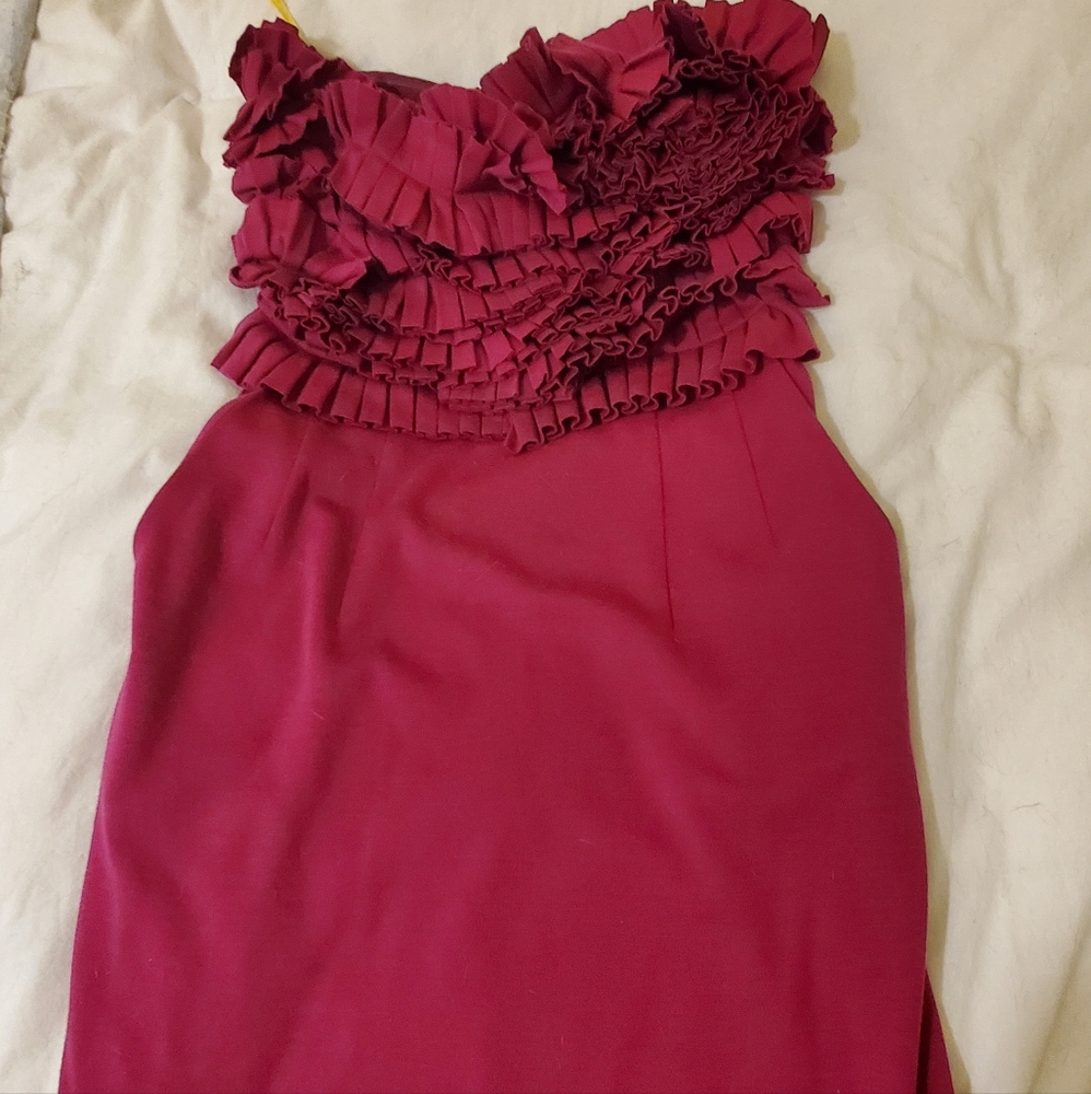 CATHERINE MALANDRINO Wool Strapless Ruffled dress with pockets